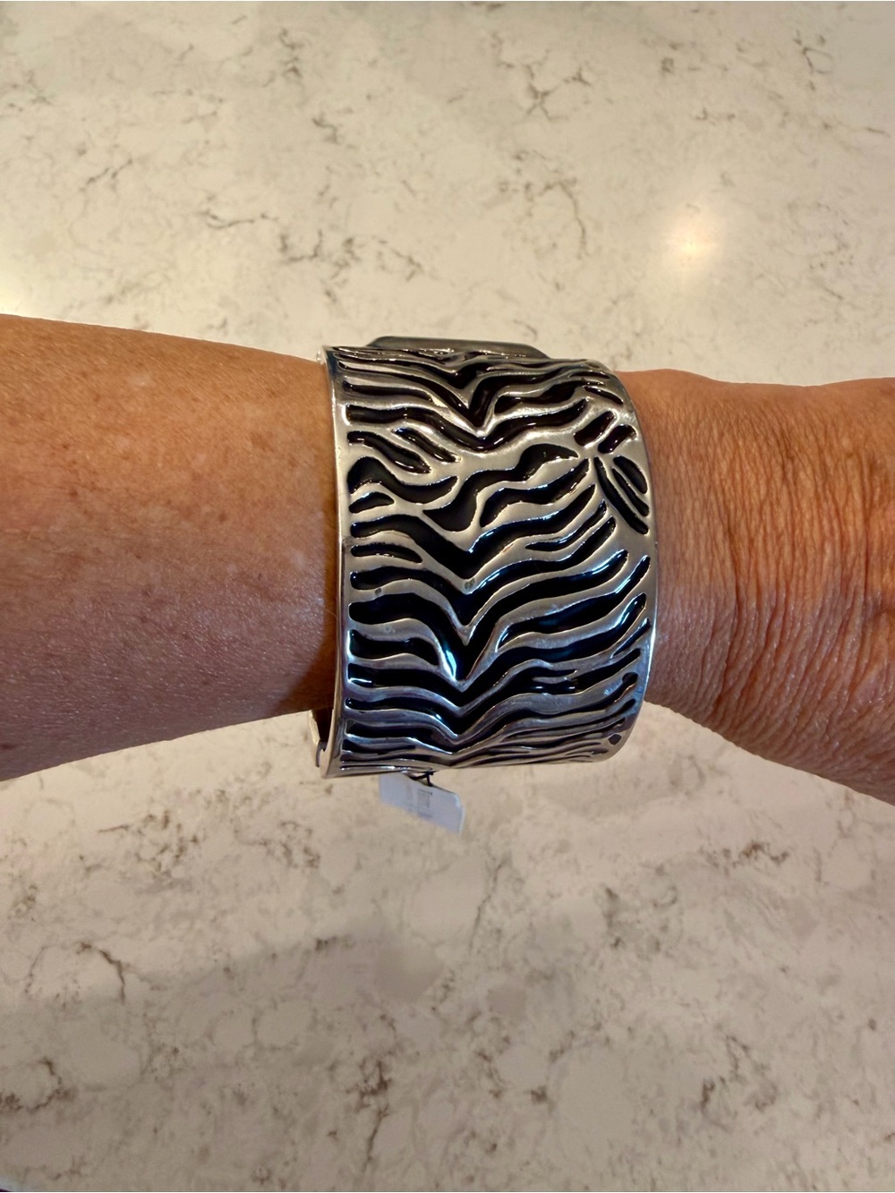 White House Black Market Silver & Black Zebra-Pattern Cuff Bracelet NWT magnetic